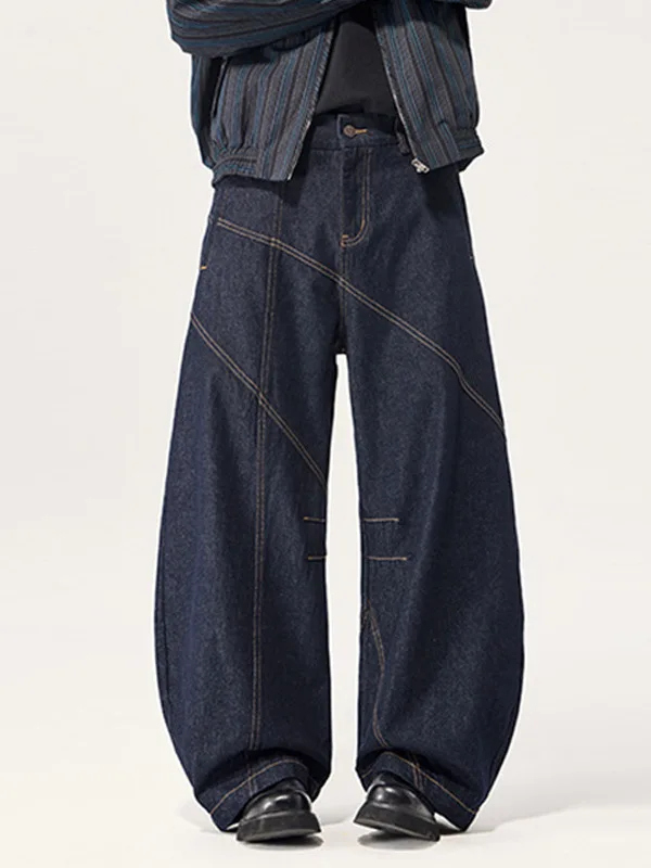 

Мужские свободные джинсы с широкими штанинами в стиле High Street Fashion, асимметричный деконструированный дизайн, с элементами пэчворка и декоративными разрезами