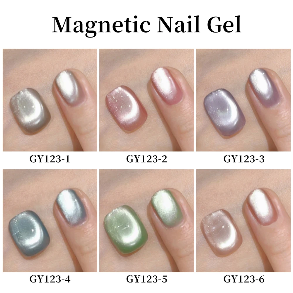 6pcs/set Smooth Ceramics Cat Magnetic Gel Nail Polish With Gift Magnet Soak Off UV Mirror Moonlight Cat\'s Eye Effect Gel Polish