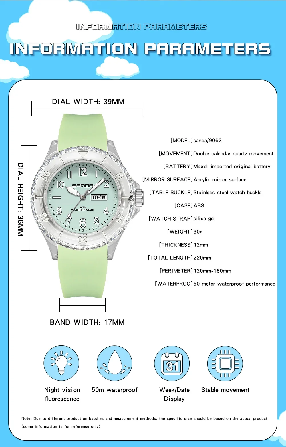 Sanda-Montre à quartz électronique étanche pour enfants, calendrier simple, boîtier transparent, extérieur, populaire, marque, 2024