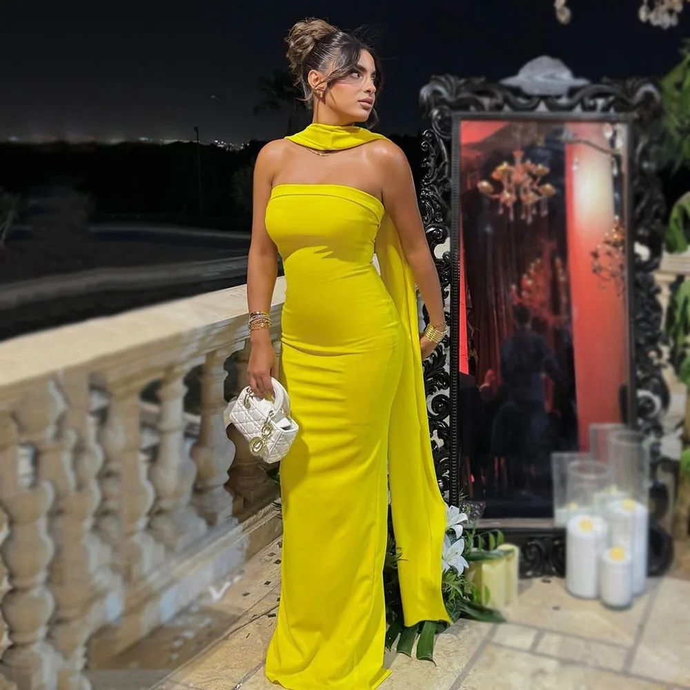 

Elegant Saudi Arabic Evening Dresses Women Strapless Bodycon Dinner Party Dress Clubbing Night Prom Dress Gala Customized