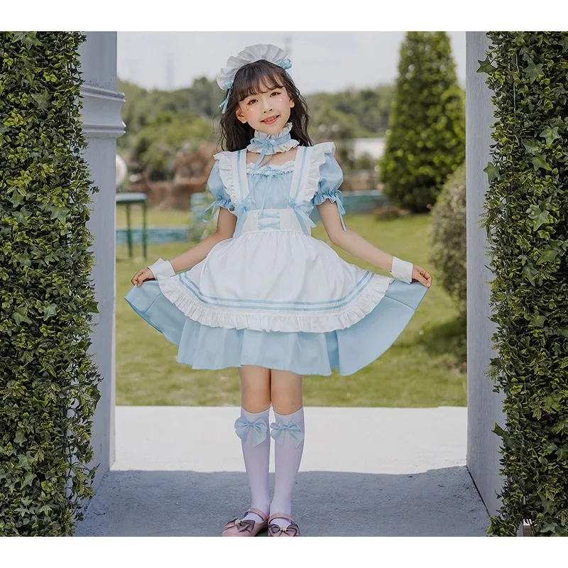 Japanese Cosplay Costume Cute Lolita Black Maid Short Sleeve Dress Accessories Suit Theme Party Role Playing Outfits for Girls view 3