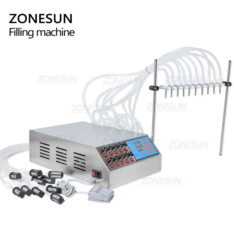 ZONESUN Semi-automatic Liquid Filling Machine 0.5-50ml blink eye drops Perfume Vial Oral ink Filler 10 Heads ZS-YTPP10