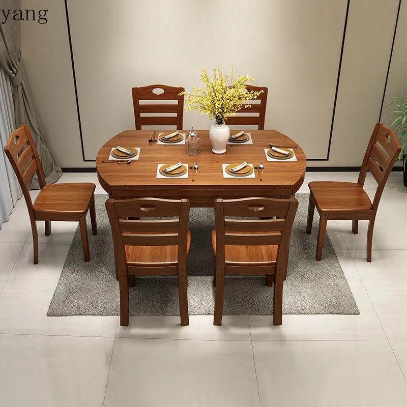LMM all solid wood dining table and chairs small apartment dining table household round table