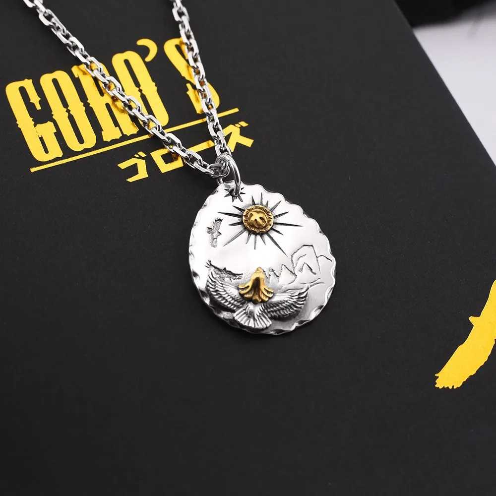 

Takahashi Goro's Gorō Retro Eagle Chasing the Sun Round Pendant Fashionable Unisex Necklace