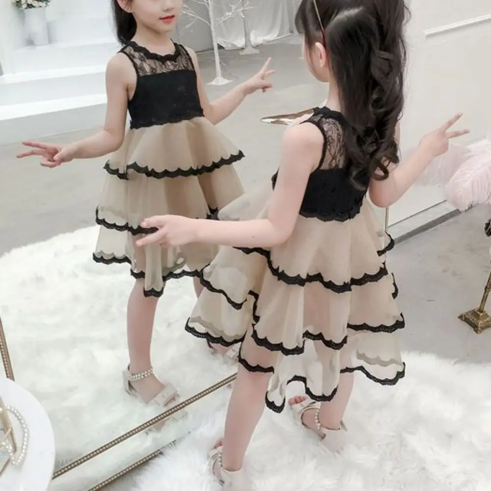 فستان الأميرة للفتيات بدون أكمام فستان فضفاض للمراهقين صيفي من الدانتيل فستان شاطئ لقضاء العطلات وحفلات الأطفال فستان شبكي للطلاب #2