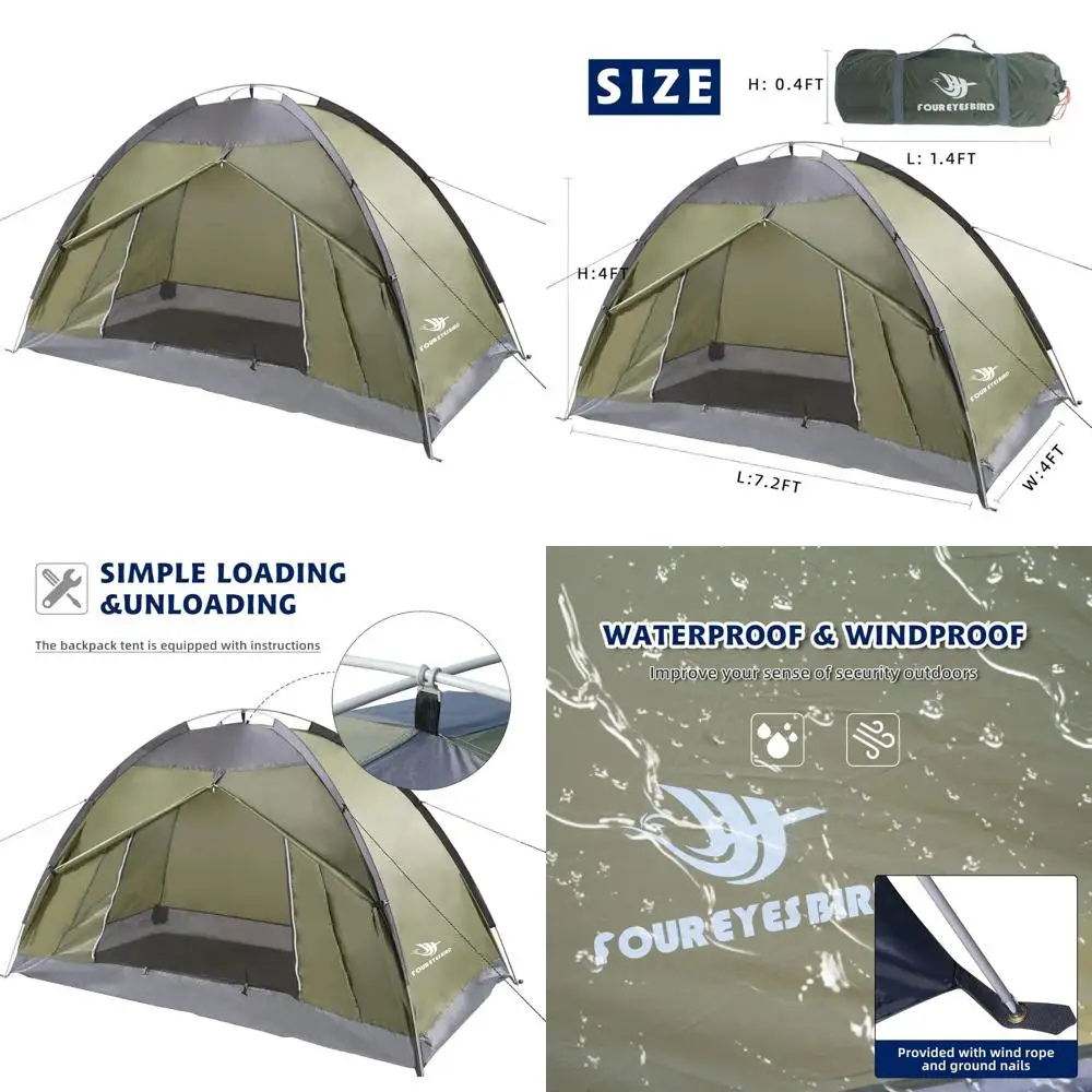 

Compact 7.2ft x 4ft Solo Backpacking Tent - Waterproof, Lightweight, Durable for Solo Campers and Hikers