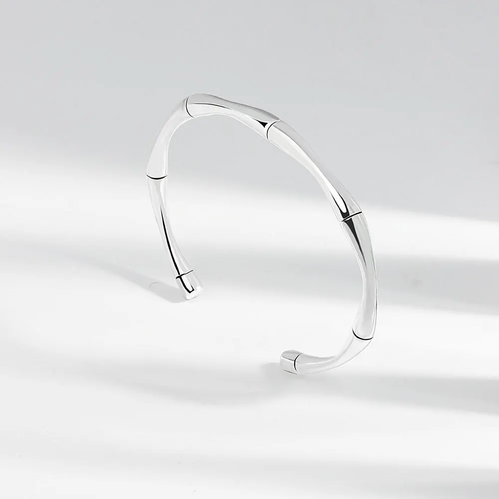 LIVVY Simple Silver Color Vintage Bamboo Bracelet  For Women Size Adjustable  Trendy  Smooth Party  Jewelry Gifts