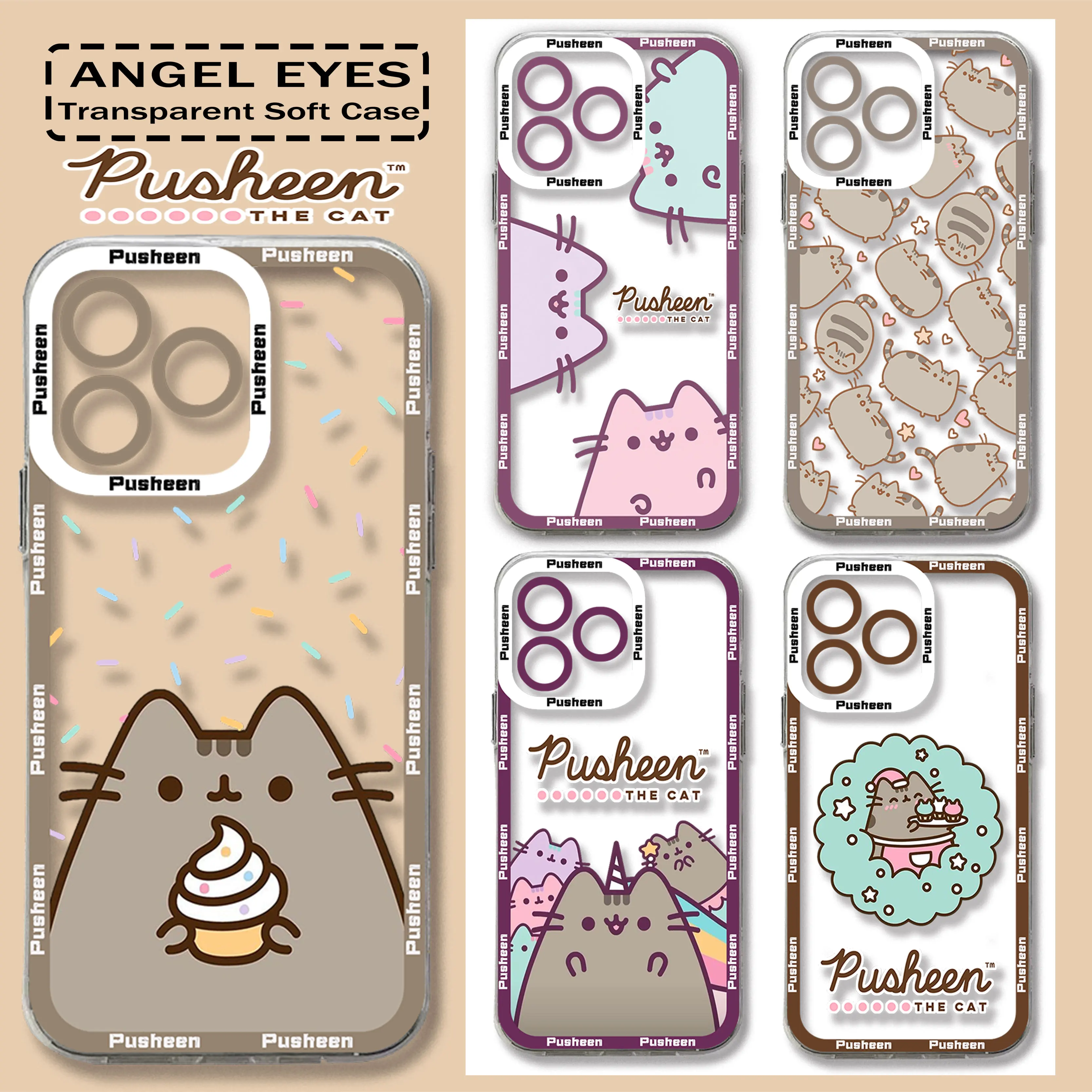 Funny Pusheen Cat Phone Case For Samsung S24 S23 S22 S21 S20 S10 FE Note20 Plus Ultra Lite 5G Clear Soft TPU Cover