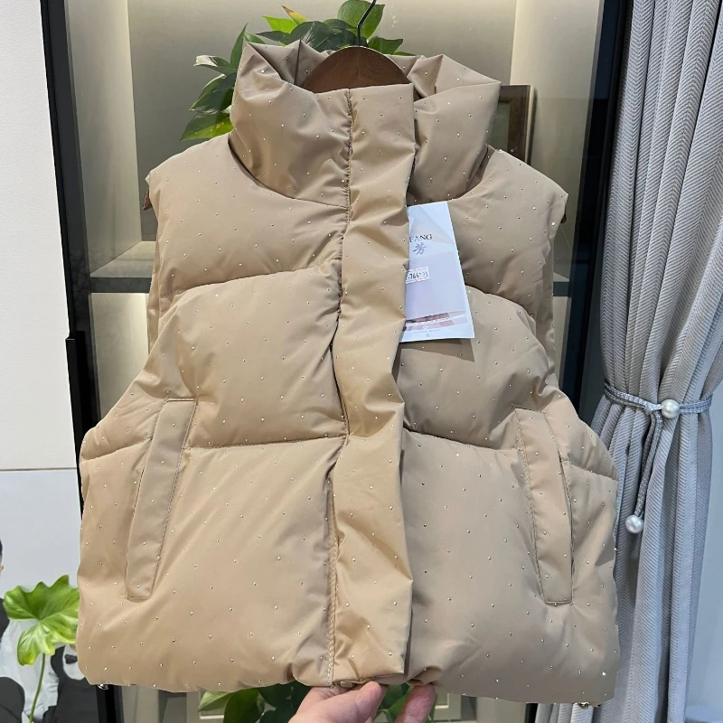 Ladies Fashion Winter New Short Cotton-Padded Jacket Vest Unique All Over The Sky Stand Collar Vest Zipper Pocket Vest Coat
