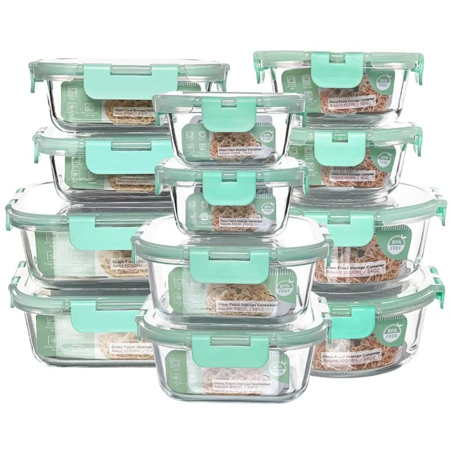 

Набор из 12 стеклянных контейнеров для хранения, прозрачные, штабелируемые, для приготовления еды, для хранения продуктов, для дома, кухни и кладовой