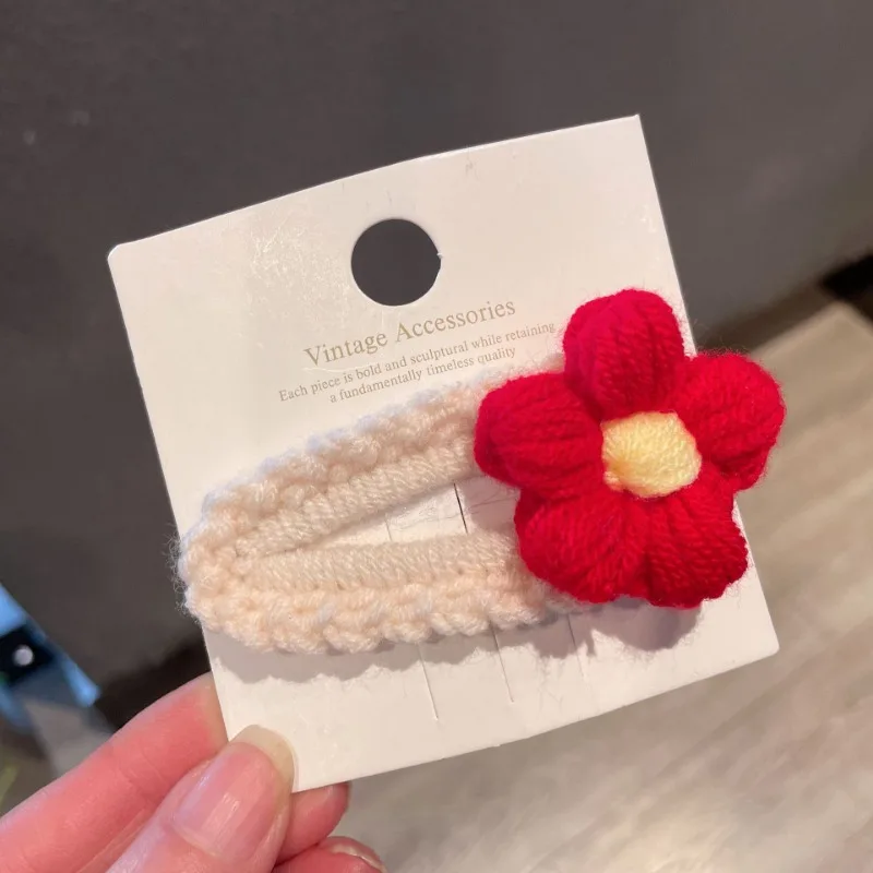 Japanese and Korean Cute Pink Woolen Flower Hairpin Winter Sweet Trendy Snap Clips Children Headdress Hair Accessories for Women