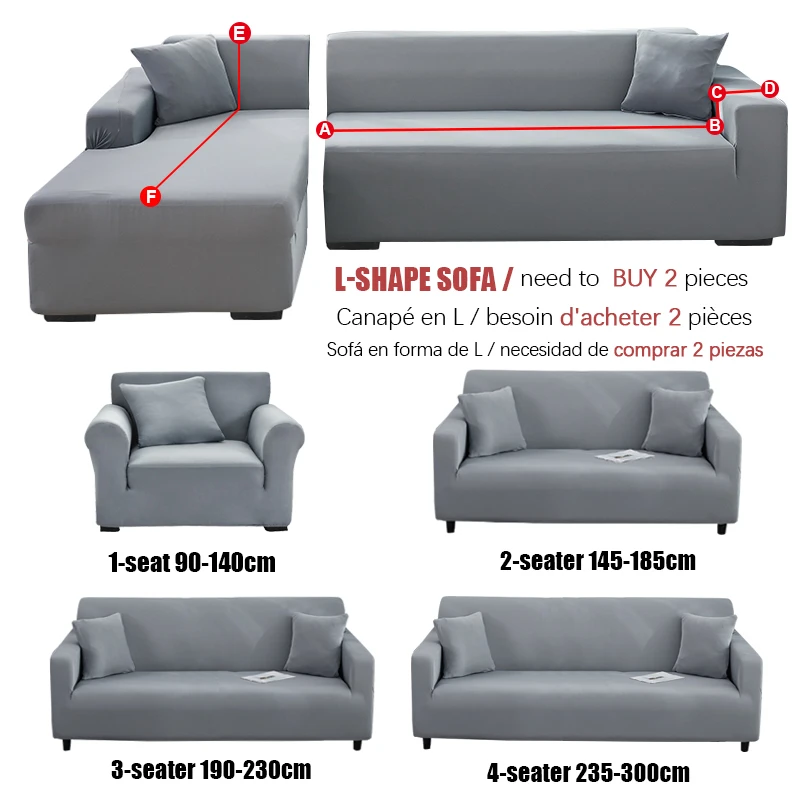 Grey Plain Color Elastic Stretch Sofa Cover Need Order 2Piece Sofa Cover If L-style fundas sofas con chaise longue Case for Sofa