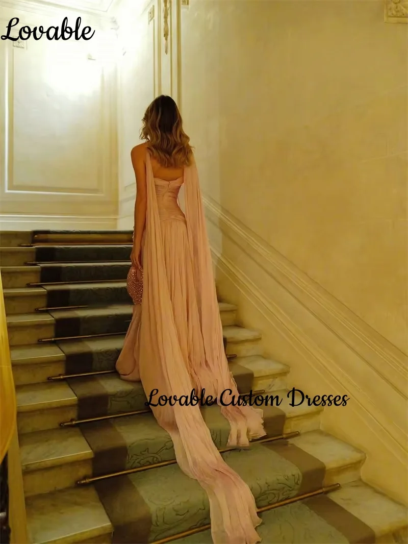 Personalizar vestido de noite coluna rosa mangas compridas querida vestido de festa de casamento até o chão plissado zíper até vestidos formais