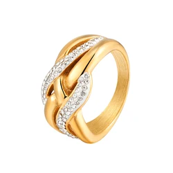 18 k Stainless Steel Luxury Crystal Gold Student Rings For Woman 2022 New Fashion Finger Jewelry Wedding Party Girl's Sexy Ring