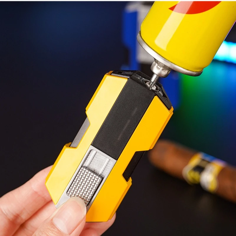 ولاعة غاز البوتان مزدوجة مستقيمة قاطعة السيجار النفاثة مع فتاحة ثقب نفخ مستقيم نفاثة عالية القوة النارية ولاعات السجائر