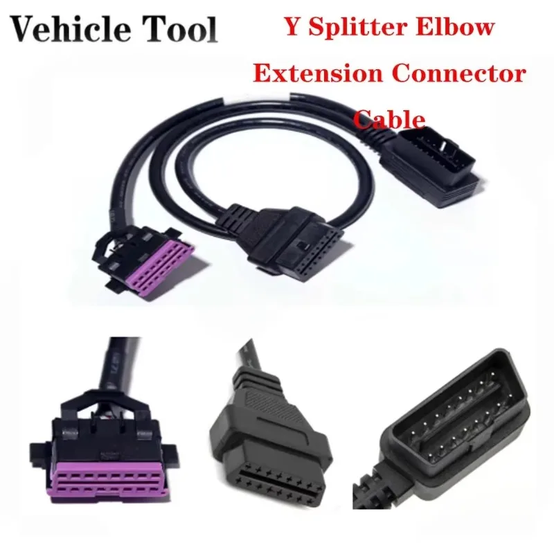 VAG COM OBD2 Y-Splitter Cable - 16-Pin Male to Dual Female Elbow Extension for Audi/VW Diagnostics
