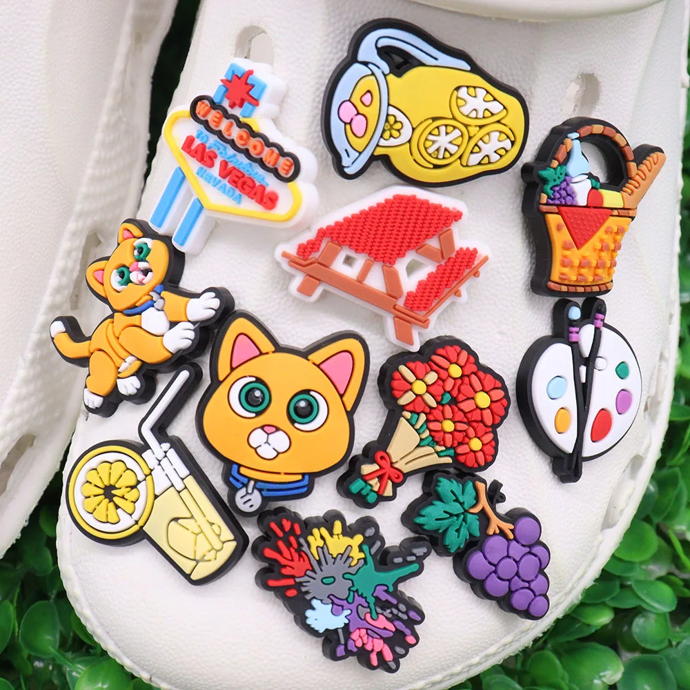 1-11Pcs Table Palette Grape Cats PVC Shoe Charms Buckle Clog Drinks Shoe Decoration DIY Boys Girls Backpack