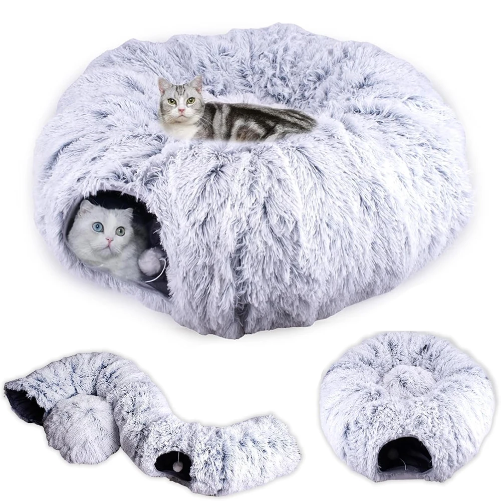 

Cat Tunnel Bed for Large Cat Soft Plush Peekaboo Cave Cat Donut Tunnel Toys Multifunctional Cat Playground for Cat Rabbit Ferret