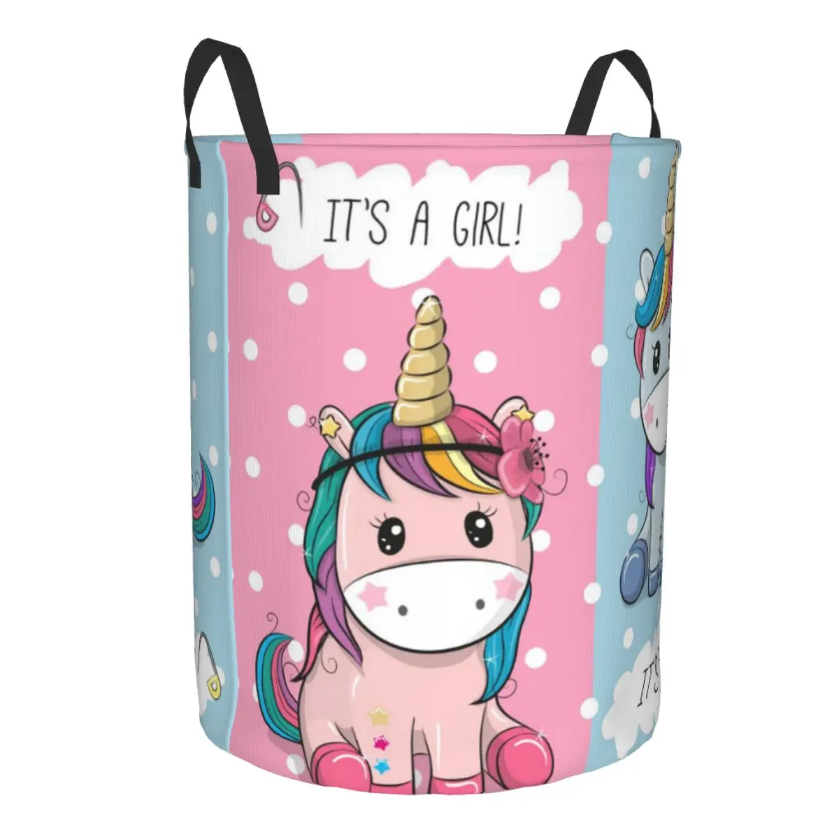 Custom Two Cute Unicorns With Dots Laundry Hamper Large Clothes Storage Basket Toy Bin Organizer for Boy Girl