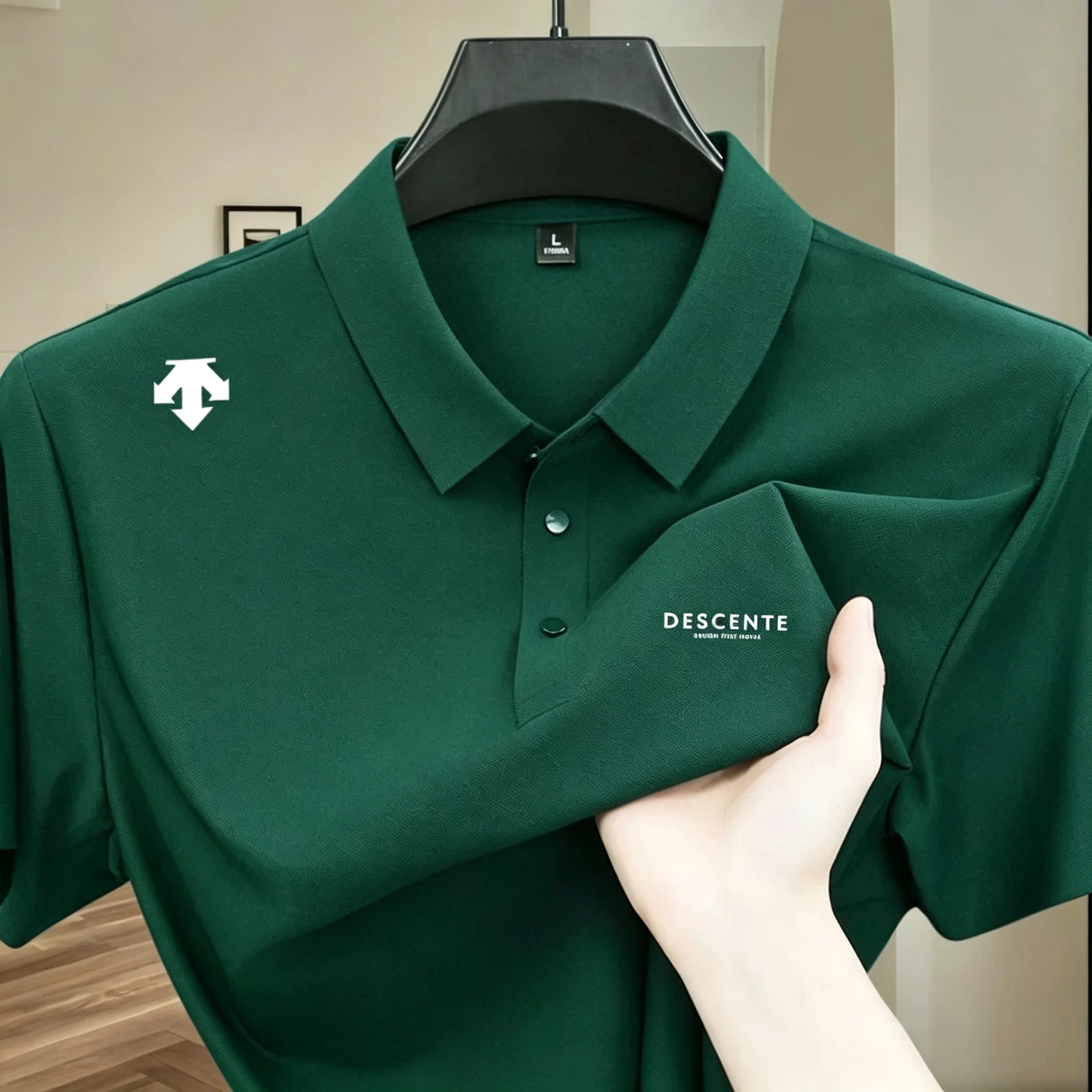 Hochwertiges Eisseiden-Poloshirt, kurzärmelig, Herren-Sportmarke, bedrucktes Oberteil, Sommer 2026, neu, kühl und atmungsaktiv, lässiges T-Shirt. – Detail 14
