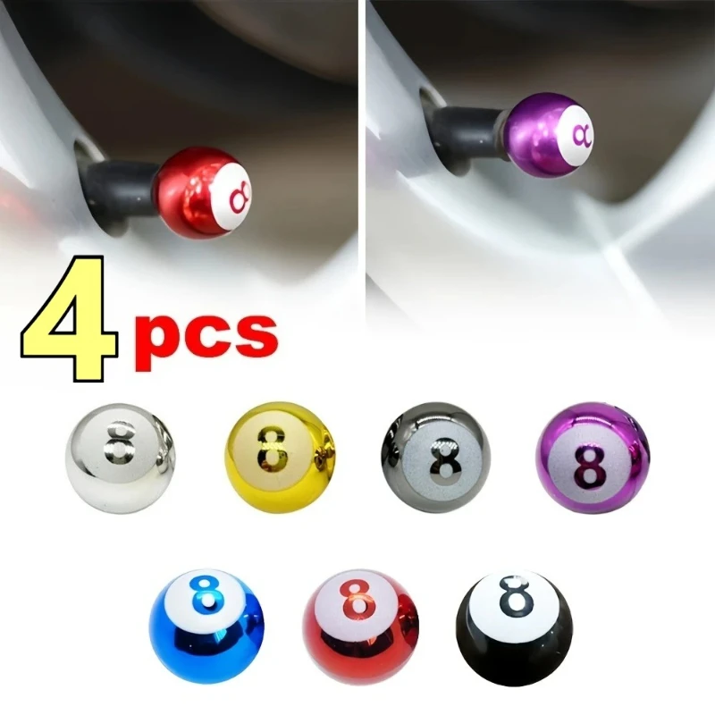 4Pcs 8 Billiard Ball Tire Valve Stem Caps Aluminum Alloy Dust Covers Anti-Theft Motorcycle Bike Car Wheel Accessories