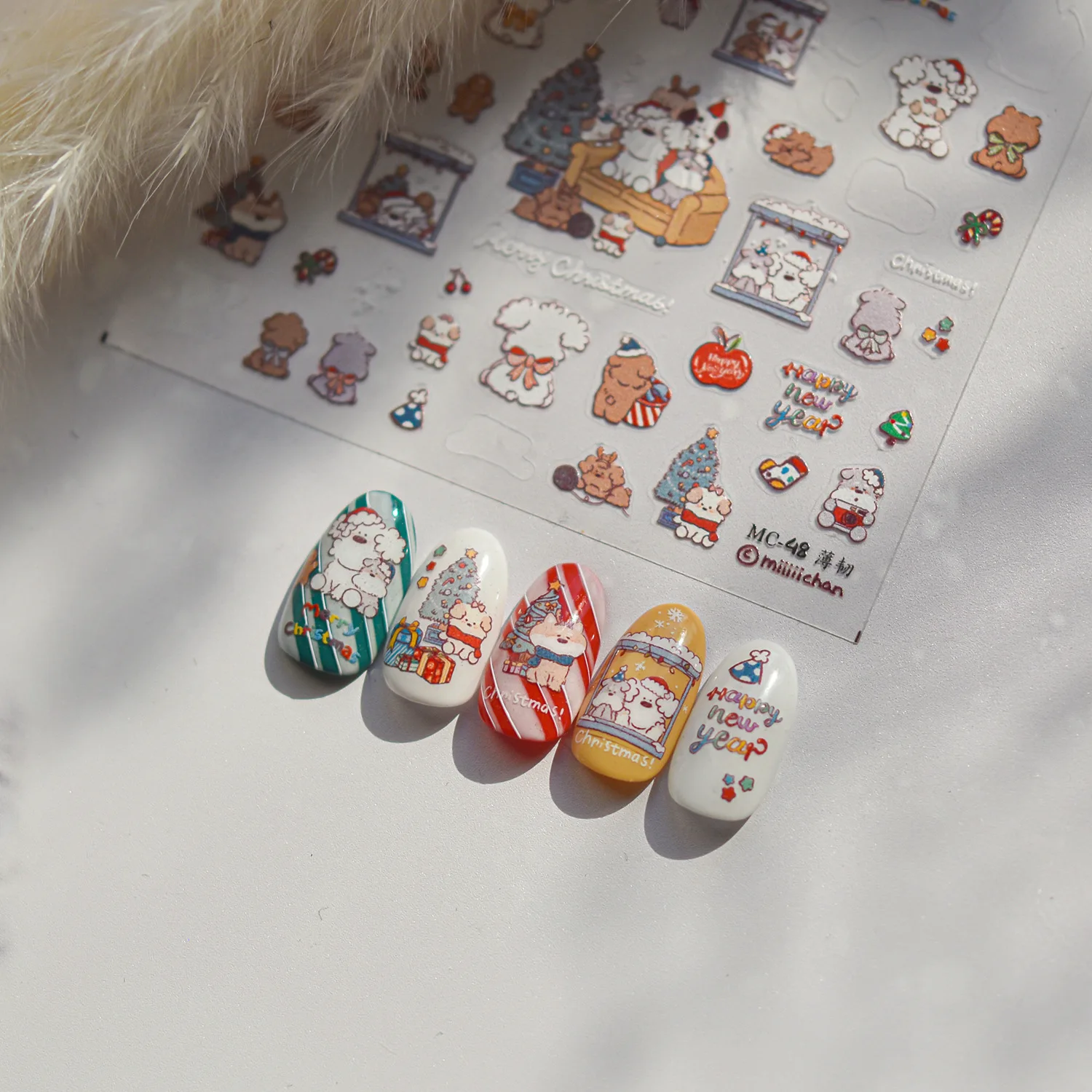 Nail Art Stickers Thin Flexible Christmas Dog Cartoon Self Adhesive Film Decals Phone Case White Lightweight Gift for Students
