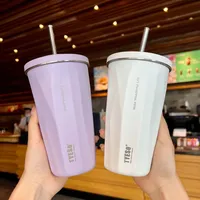 Tyeso 600ml Diamond Coffee Cup Vacuum Stainless Steel Keep Cold and Hot Mug Value Large Capacity Car Mounted Cute Straw Thermos