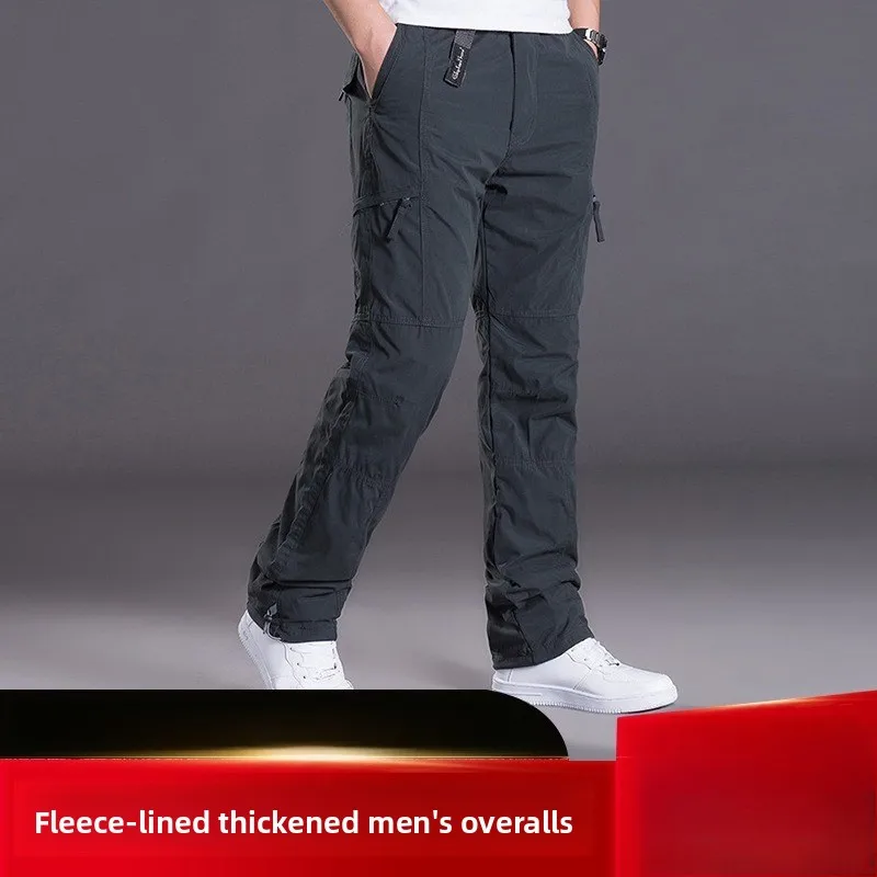 

Winter Fleece Thickened Overalls Men's Outdoor Sports Windproof and Warm Casual Plus Size Loose Mountaineering Pants