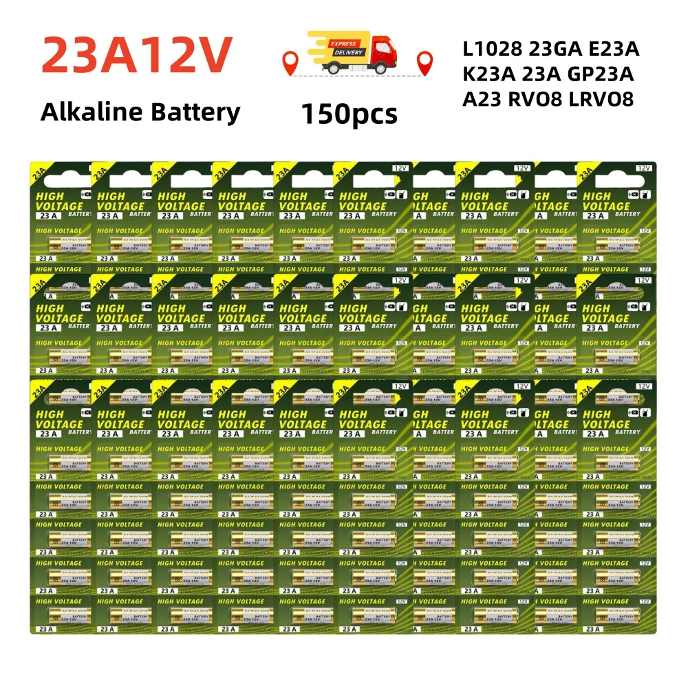 

150pcs 12V 23A Battery 23GA A23S E23A EL12 MN21 V23GA GP23A LRV08 For Doorbell Remote Control Electric Toy A23 Alkaline