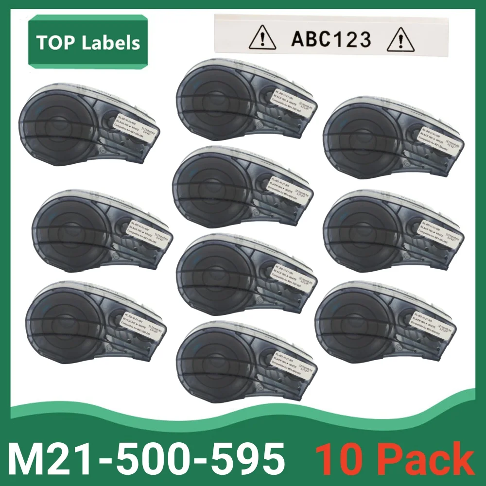 

10PK Replacement M21-500-595 Vinyl Lable TAPE Ribbon Black ON White 12.7mm For Brady BMP21, BMP21-PLUS Labeller