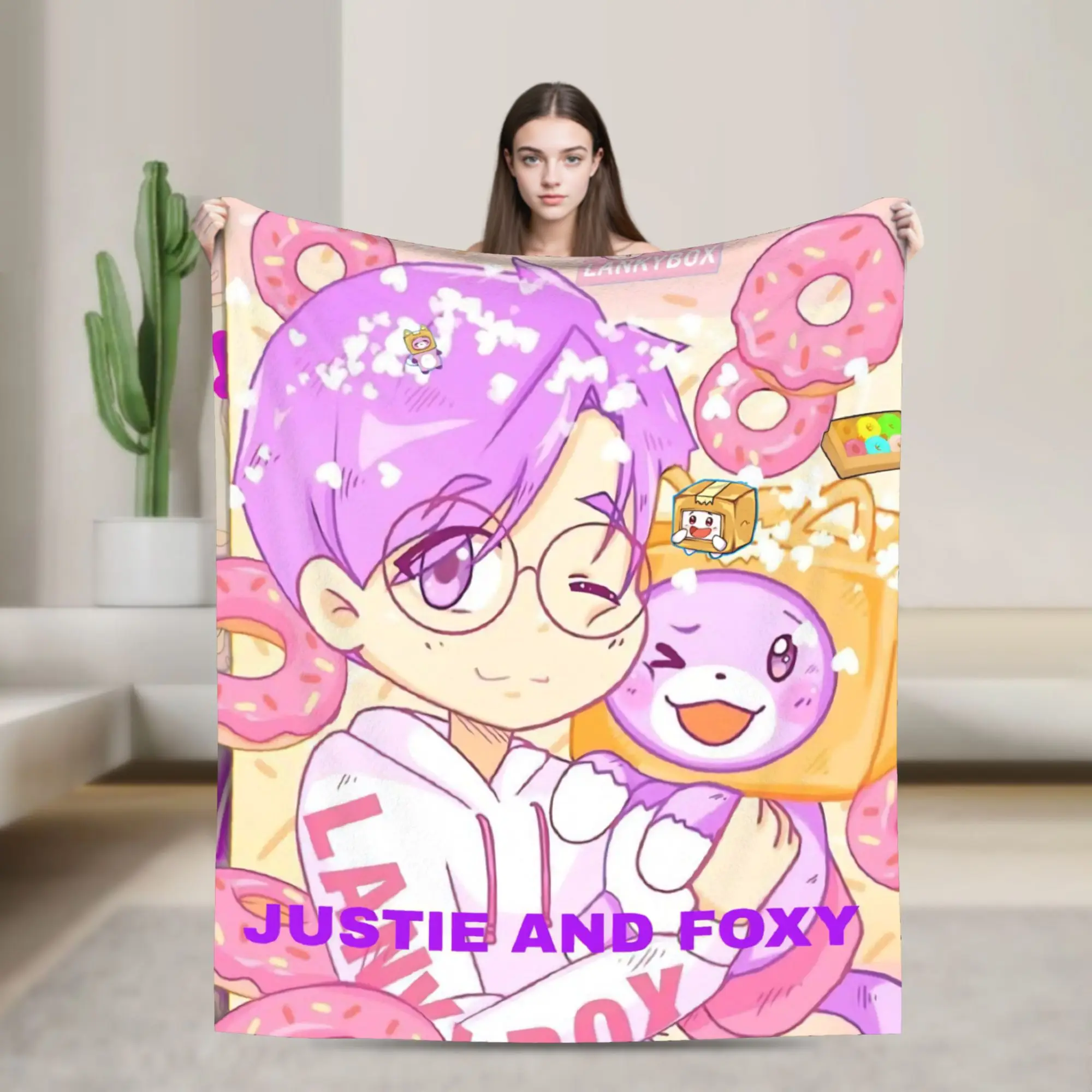 Foxy Boxy and Rocky Lankybox Airplane Travel Plush Throw Blanket Novelty Couch Chair Flannel Bedspread Sofa Bed Cover