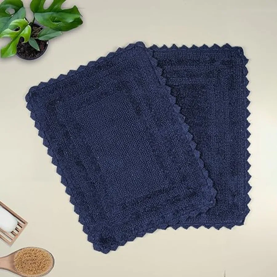 

2Pack Gorjeeus Collection Soft Reversible Bathroom Rug Cotton Bath Mat Set with Crochet Border 19" x 26