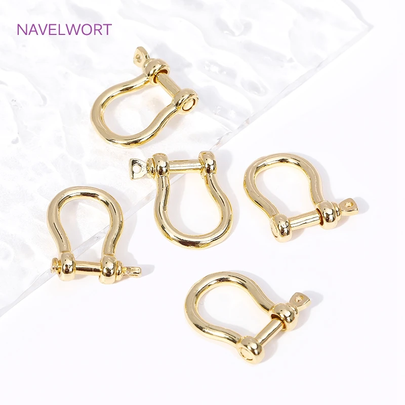 18K Gold Plated Brass U-Shape Shackle Screw Joint Connector For DIY Leather Rope Metal Chain Jewellery Making Accessories