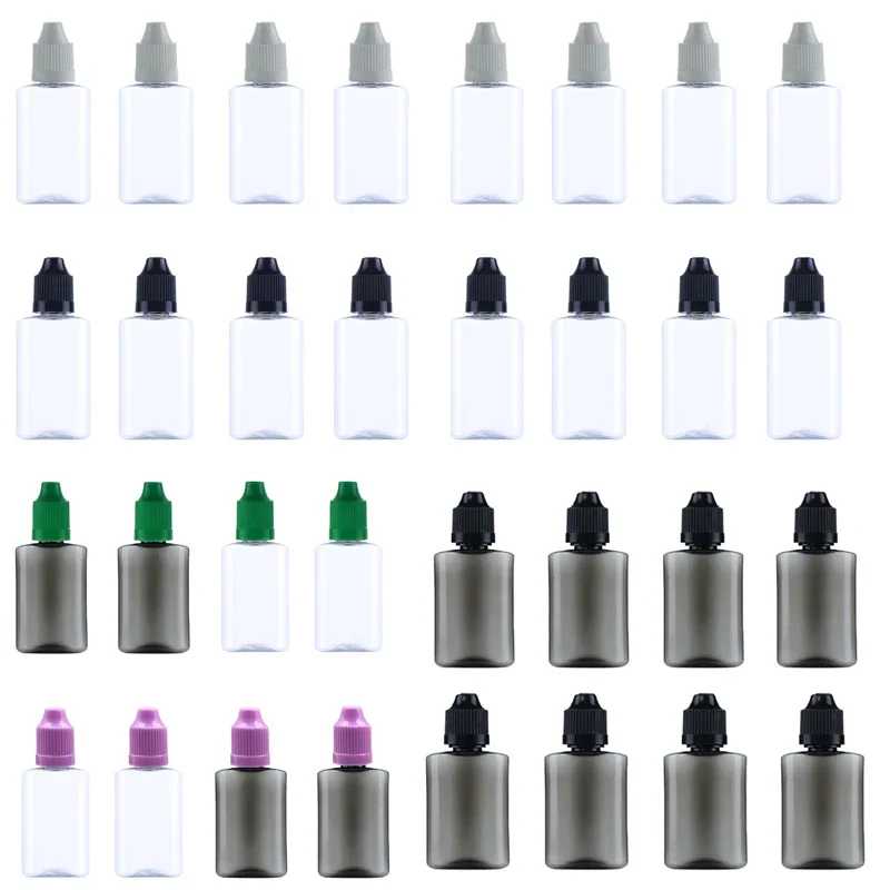 10Pcs Portable 30ml Flat shape Empty PET Plastic Dropper Bottles Liquid Eye Water Bottles Long Tip Cap juice Vape Oil Container