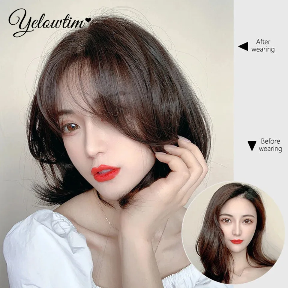 Dark Black Layered Synthetic Wigs With Bangs Short Natural Straight Hairs Wig for Black Women Daily Cosplay Heat Resistant Fiber