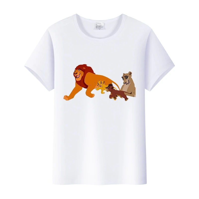 Fashion Disney Cartoon Clothing The Lion King Simba Tops Womam T-shirts Plus Szie Blouse White Mens Tees Short Sleeve 90S Shirts