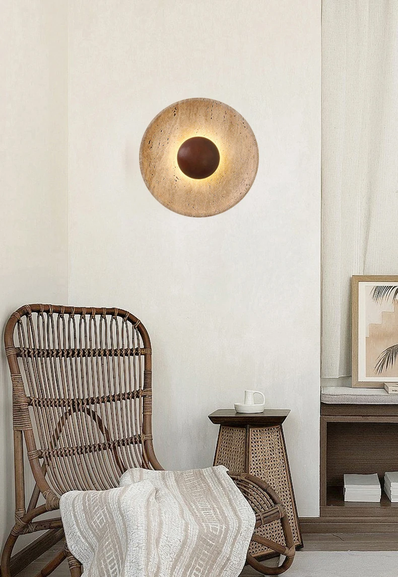 Mdoern Natural Stone Wall Light Sconce Dark Wood 25CM
