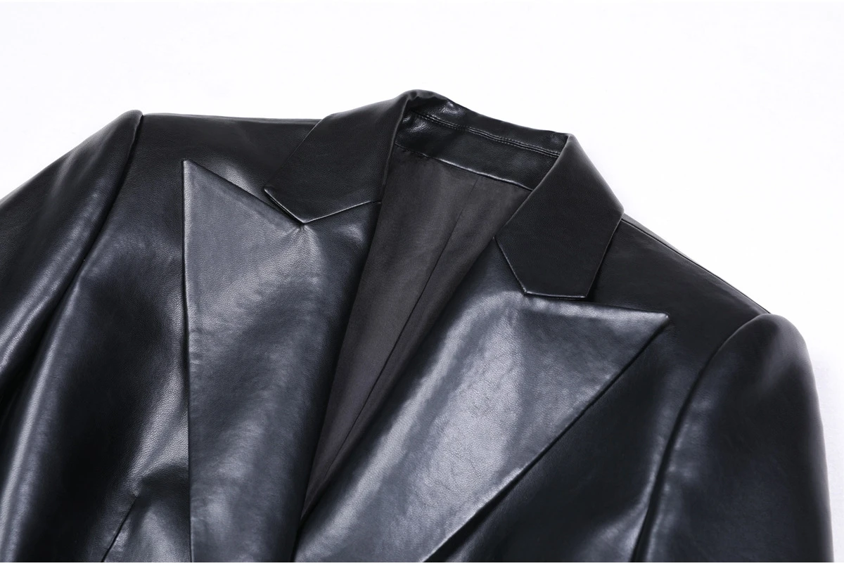 Jaqueta de Couro de Alta Qualidade para Outono/Inverno, Slim Fit, com Dois Botões, Casaco Elegante para Mulheres de Negócios