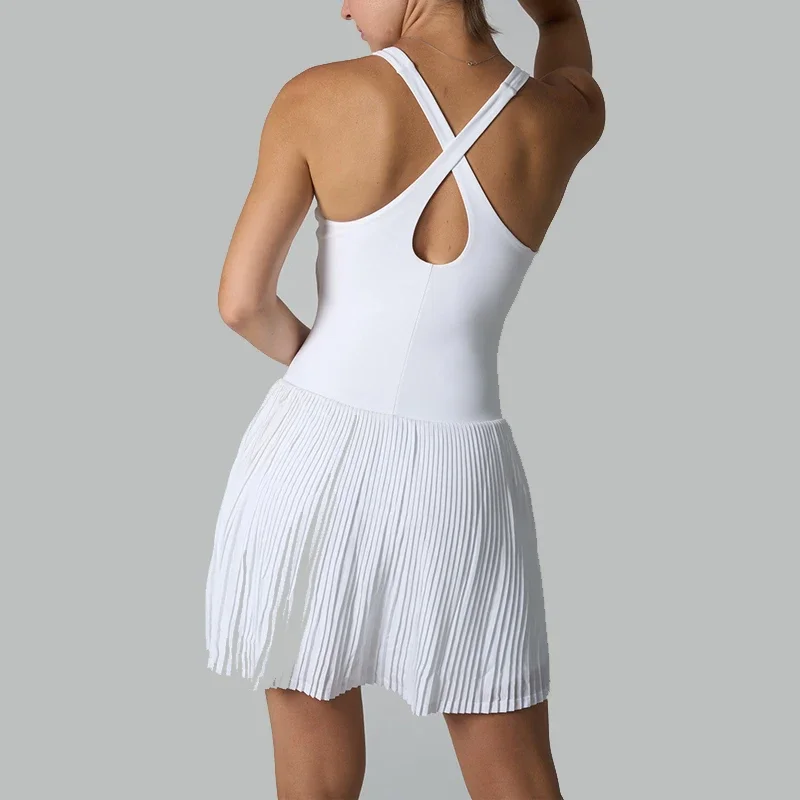 

VITALINOVO Женские теннисные платья Юбка-трапеция со встроенными шортами и бюстгальтером с перекрещивающимися бретелями на спине Спортивное платье для гольфа Спортивная одежда