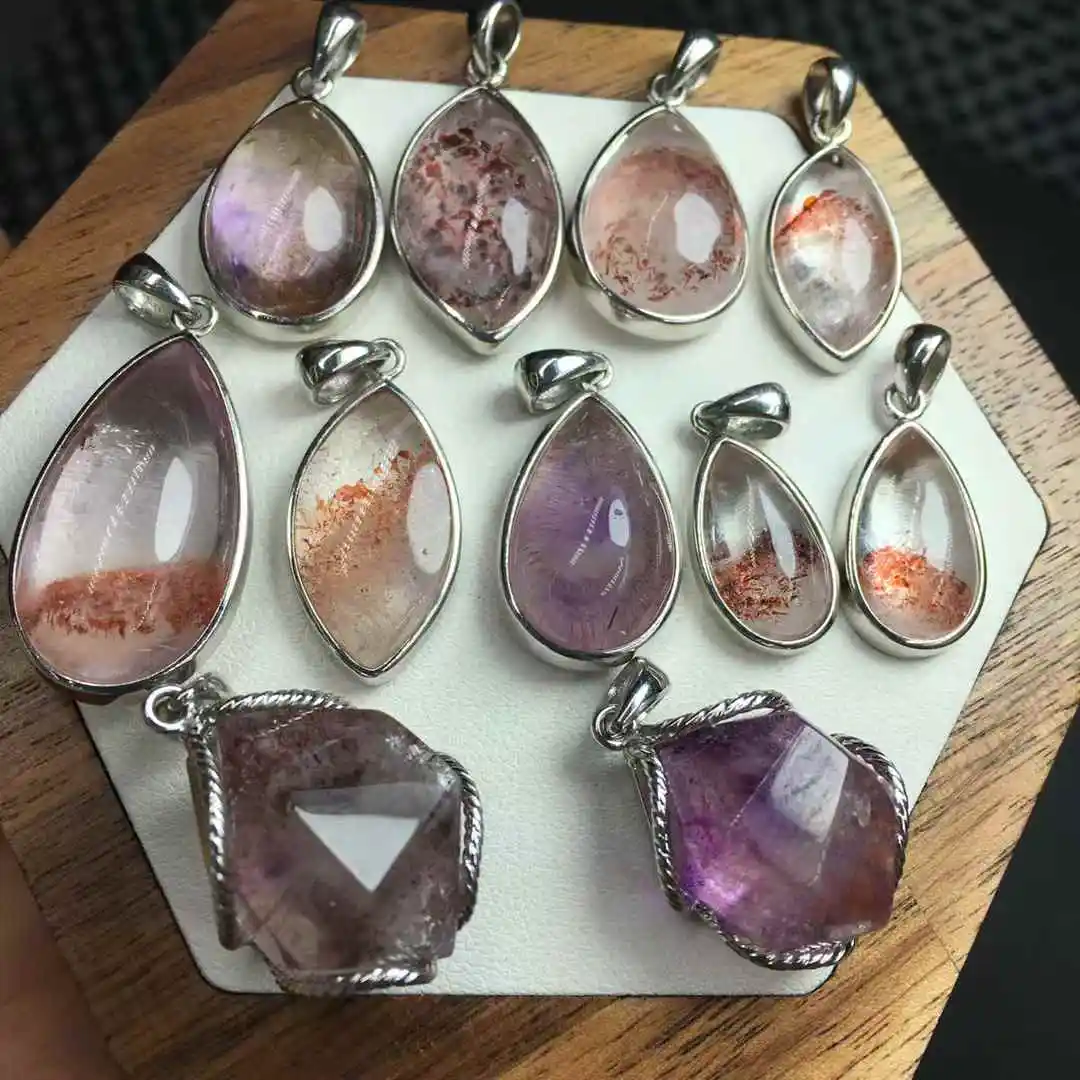 

Unit One Piece 925 Sterling Silver Inaly Natural Super Seven Gemstone Crystal Necklace Pendant For Gift