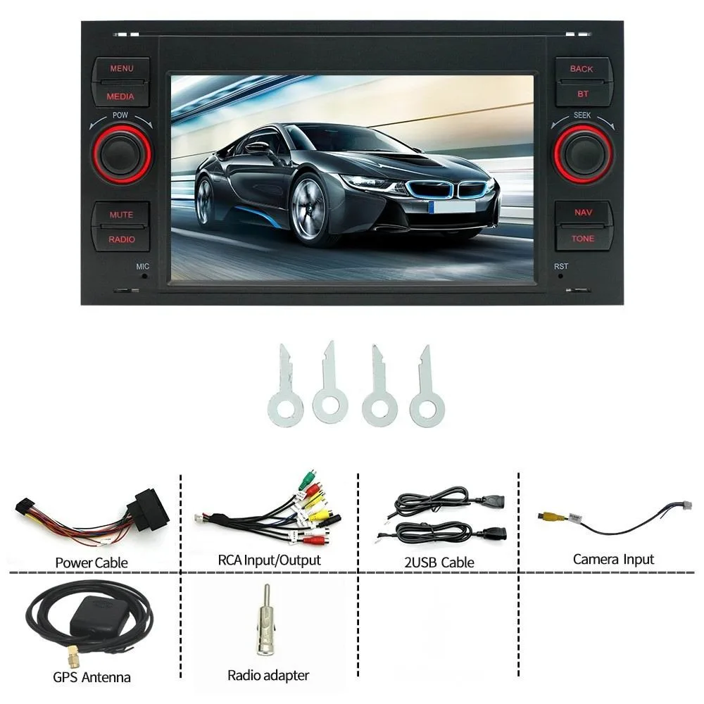 راديو سيارة 7 بوصات مع Carplay لاسلكي Android Auto Bluetooth FM لسيارة Ford Mondeo Fiesta S-max Focus Galaxy Transit Fusion Connect K