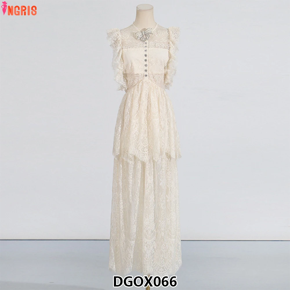

Runway Fashion Summer Dress Women 2025 Spring Lace Hollow Embroidery Flying Sleeve Butterfly Bow Dress-DGOX066