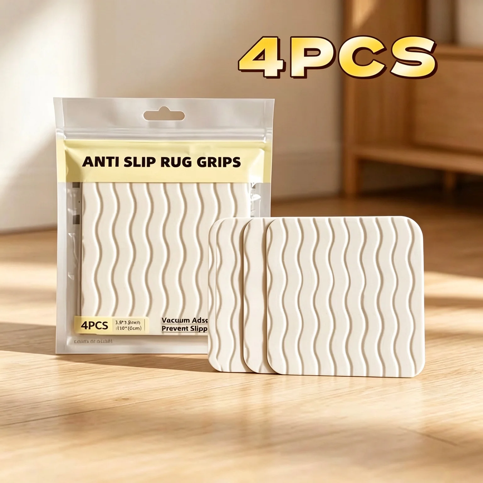 4Pcs Wavy Rug Grippers Anti Curling Carpet Fixed Stickers Reusable Washable Non Slip Rug Pads for Hardwood Floor Prevent Area Ru