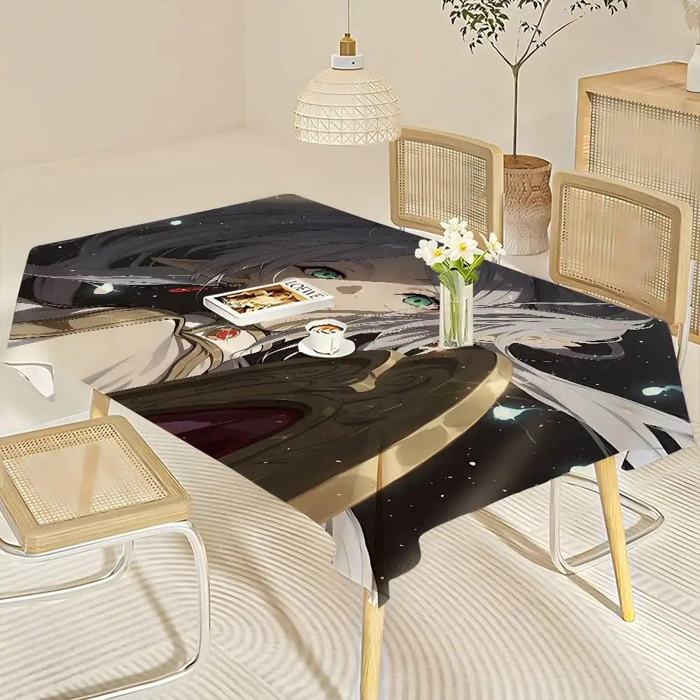 Hot Japan Anime Frieren Rectangle Tablecloths Printed Table Cloth for Farmhouse Holiday Wedding Party Dining Table Decor