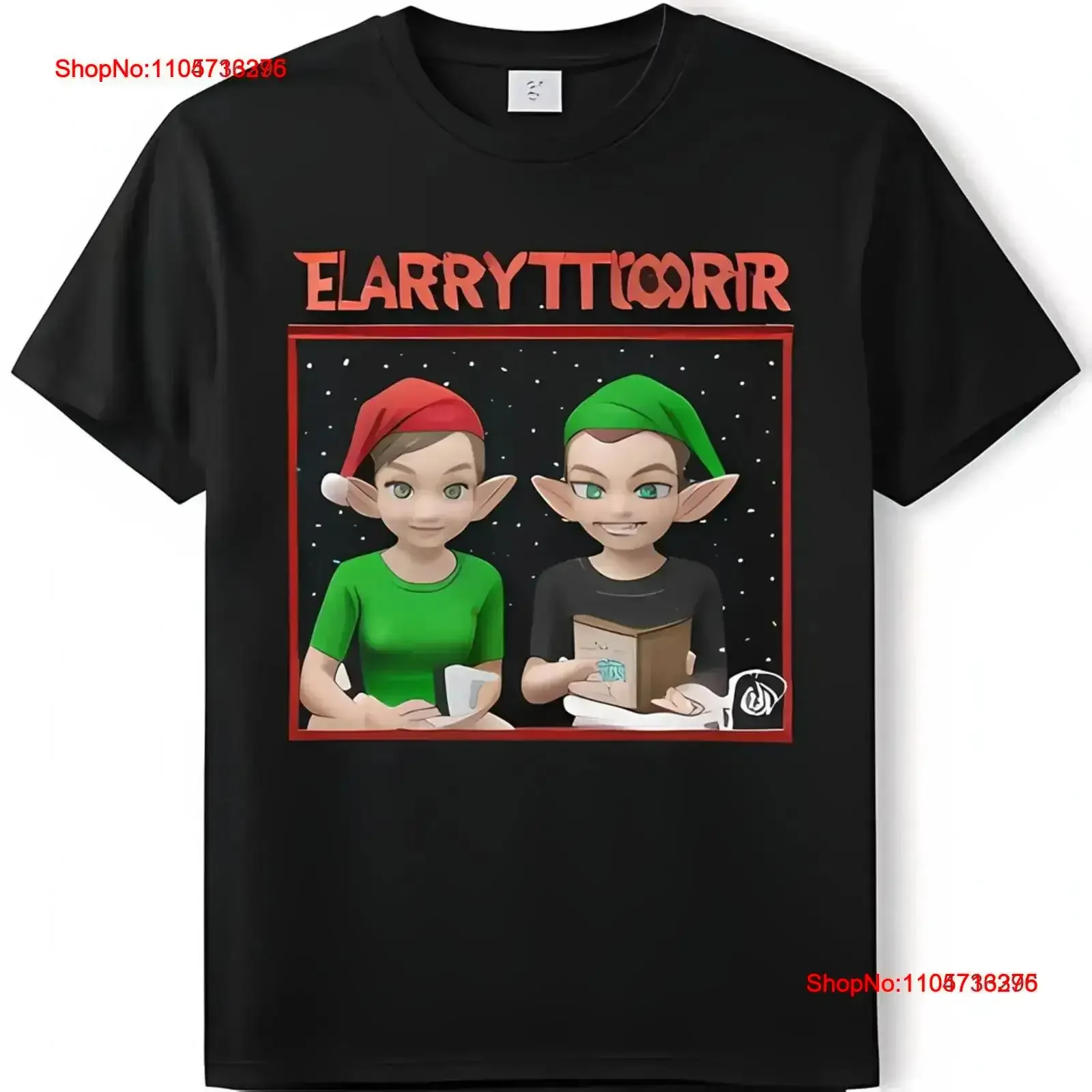 Funny Black T Shirt with Print of Two Elves Holding Cup and Box vintage Washed homme Stretched fashion graphic vintage Washed