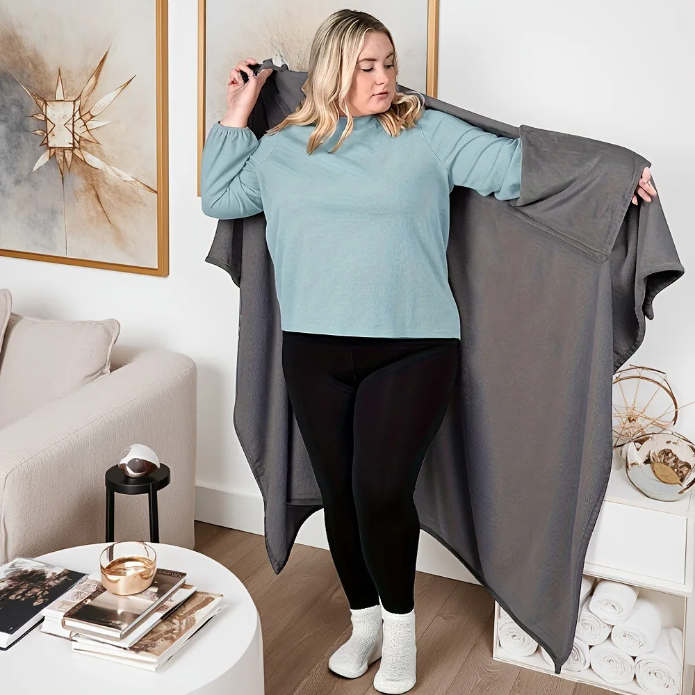 Multi-functional Flannel Winter Wearable Blanket Warm Thickened Sofa Throw Blanket Washable Soft Cape Winter