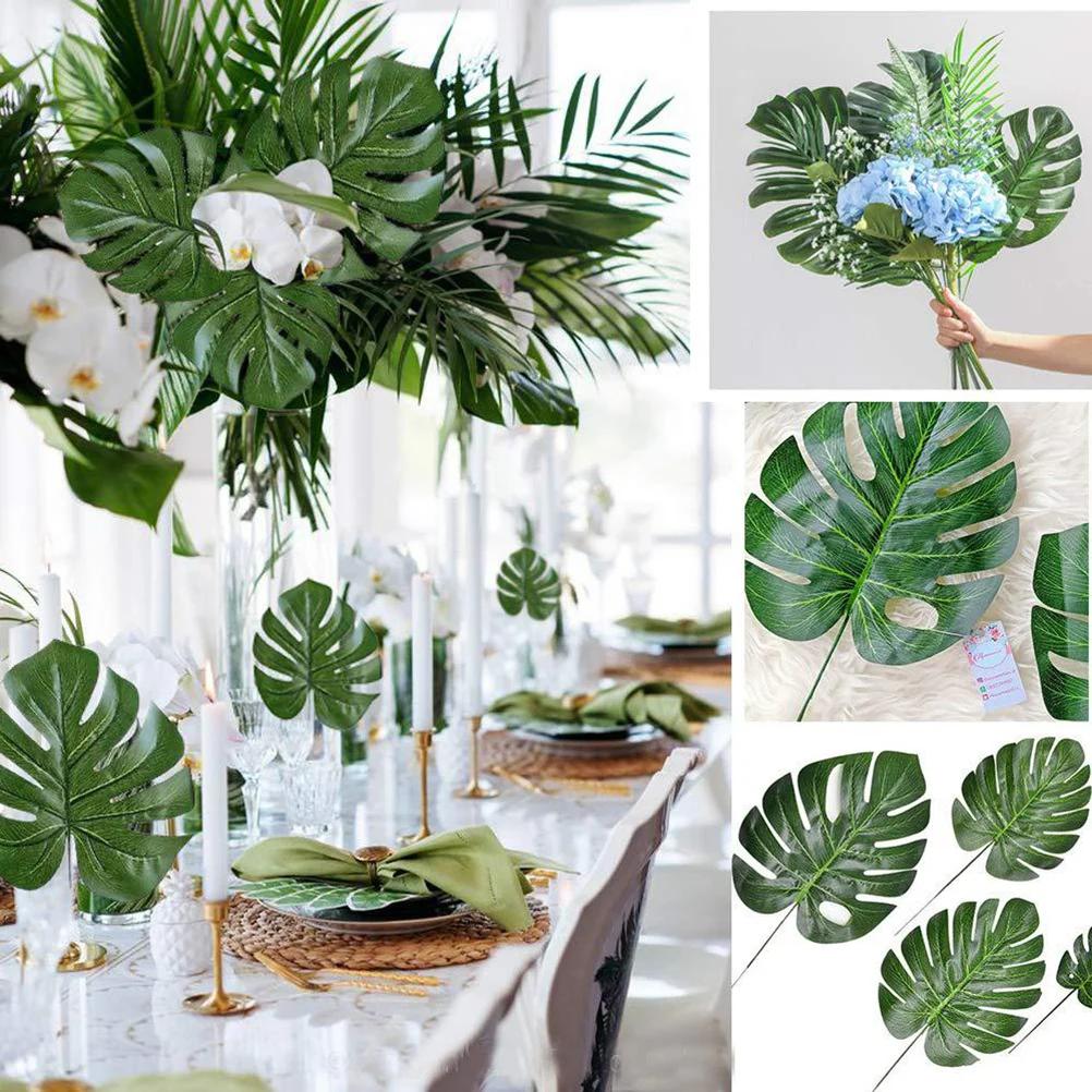 

48Pcs Monstera Leaf Artificial Plants Lifelike Greenery Leaves Party Decoration Hawaii Home Wall Decor Lifelike Palm Leaves