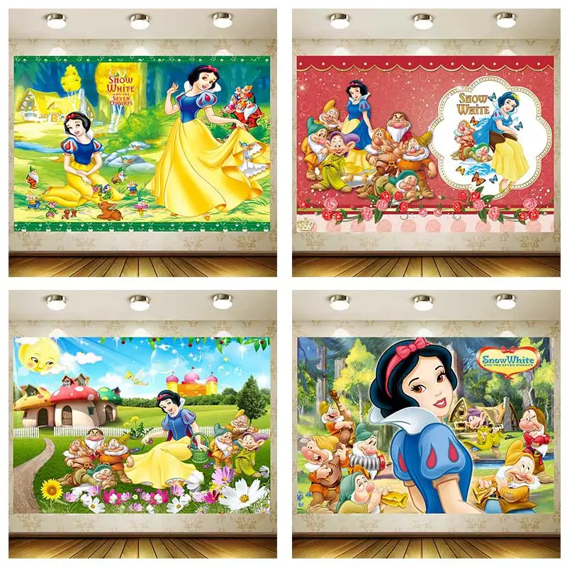 Disney Snow White Backdrop Children Birthday Supplies Girl Princess Party Banner Kid Cartoon Decoration Background Photography