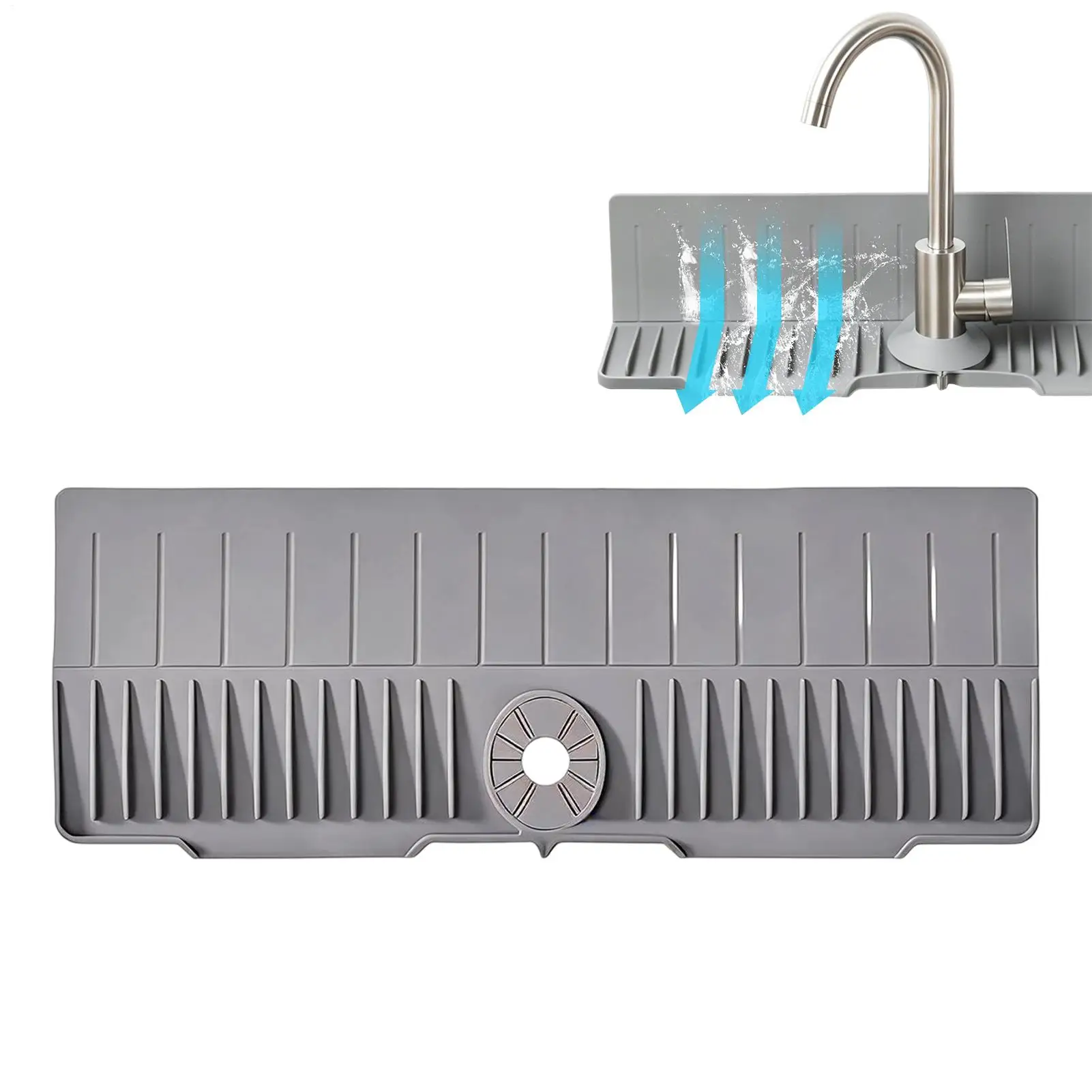 61cm Self-Draining Silicone Faucet Mat 8 Degree Slanted Splash Guard for Bathroom Counter Sponge