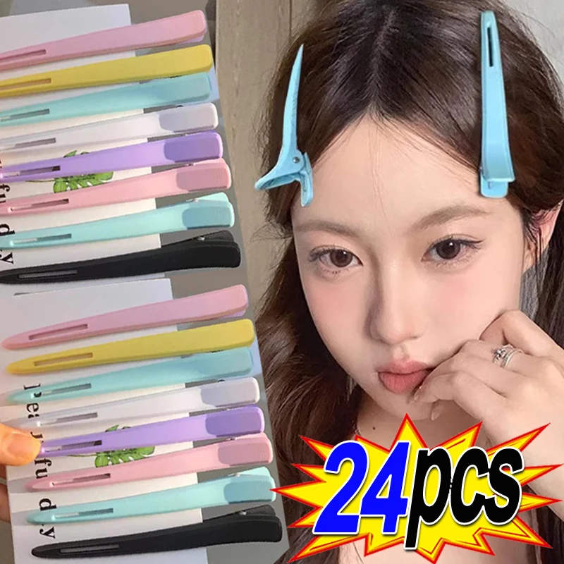 24 pièces bonbons couleurs bec de canard pince professionnel Salon de coiffure épingles à cheveux en plastique bricolage soins des cheveux pinces outils de coiffure pince moelleuse